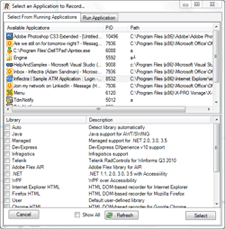 Rapise Choose Application Dialog Box