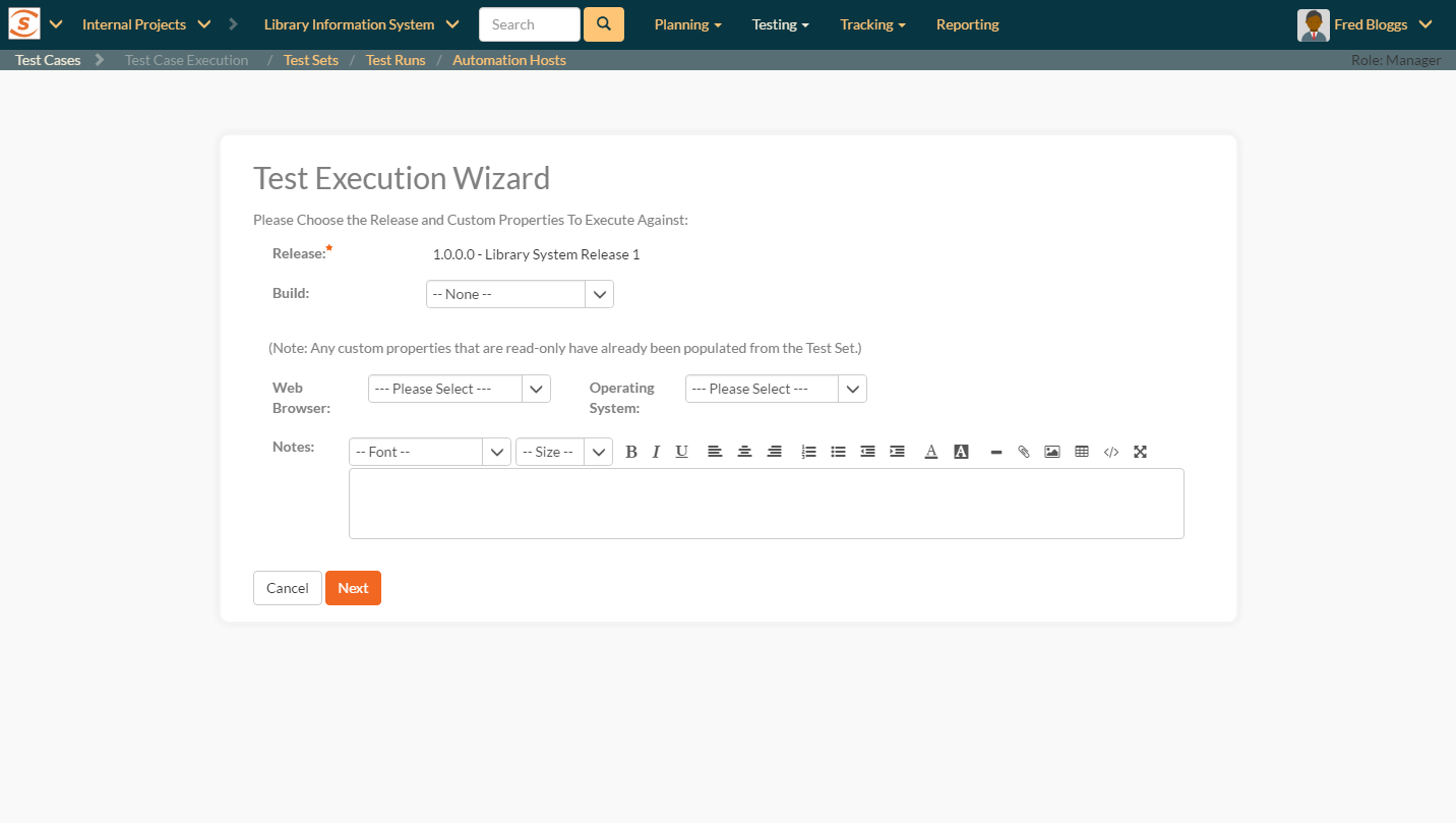 New Test Execution Wizard