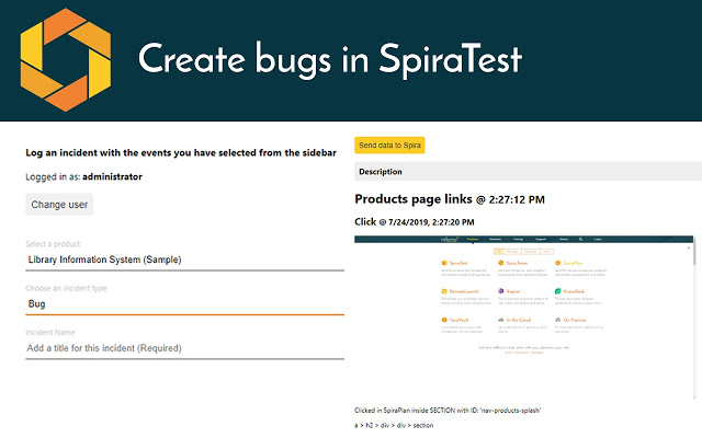 SpiraCapture screenshot sending bugs to SpiraTest