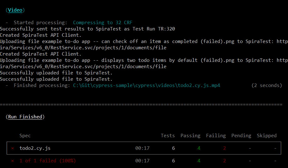 SpiraTest unit test integration with Cypress