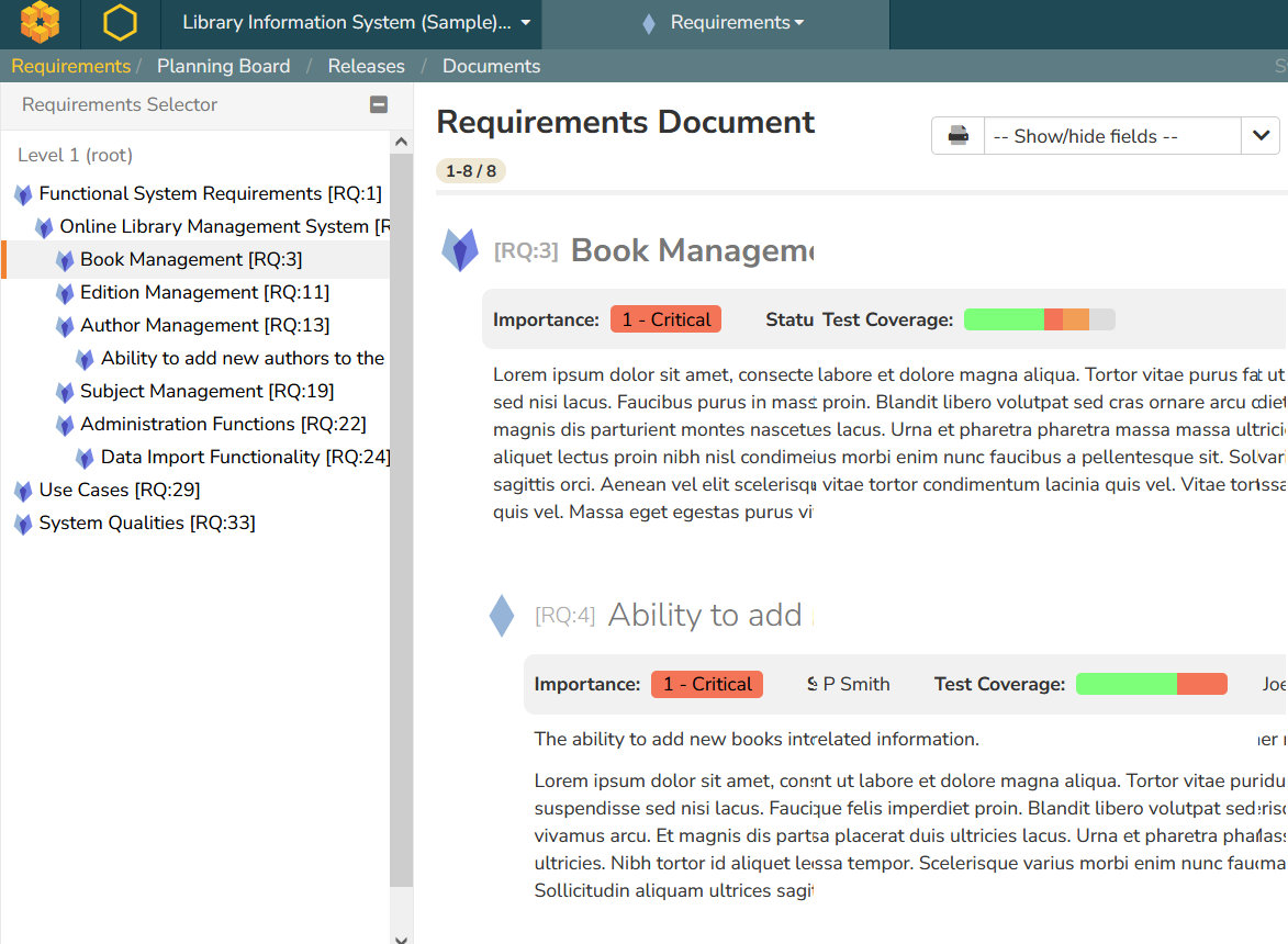 Requirement Document View