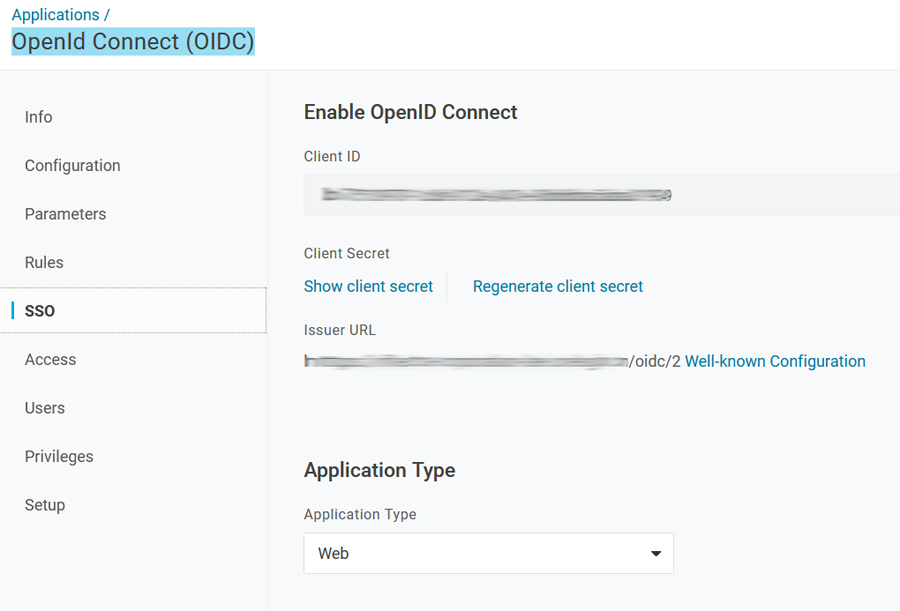 OIDC configuration page inside OneLogin