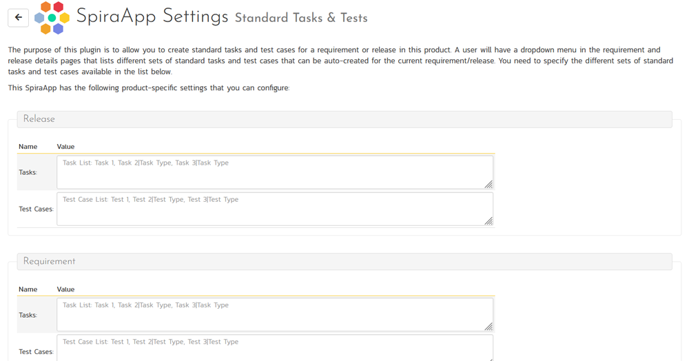 Defining the standard tasks and test cases for a product