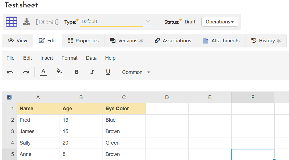 The spreadsheet editor with some sample data