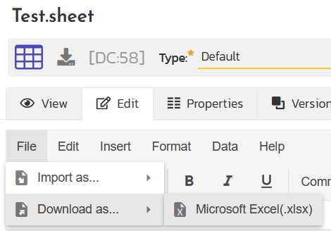 Exporting the spreadsheet as a Microsoft Excel file