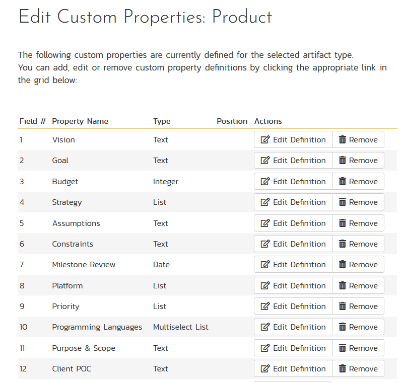 Project custom properties