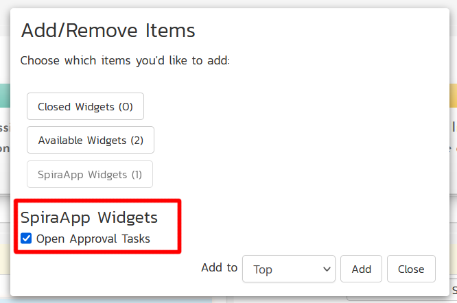 Adding the widget to your dashboard