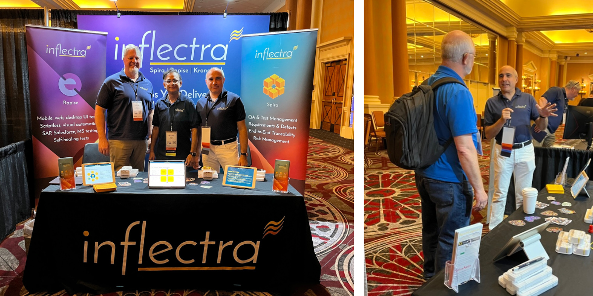 inflectra-booth-networking-at-agile-devops-west-conference-in-las-vegas-featuring-adam-sandman-image