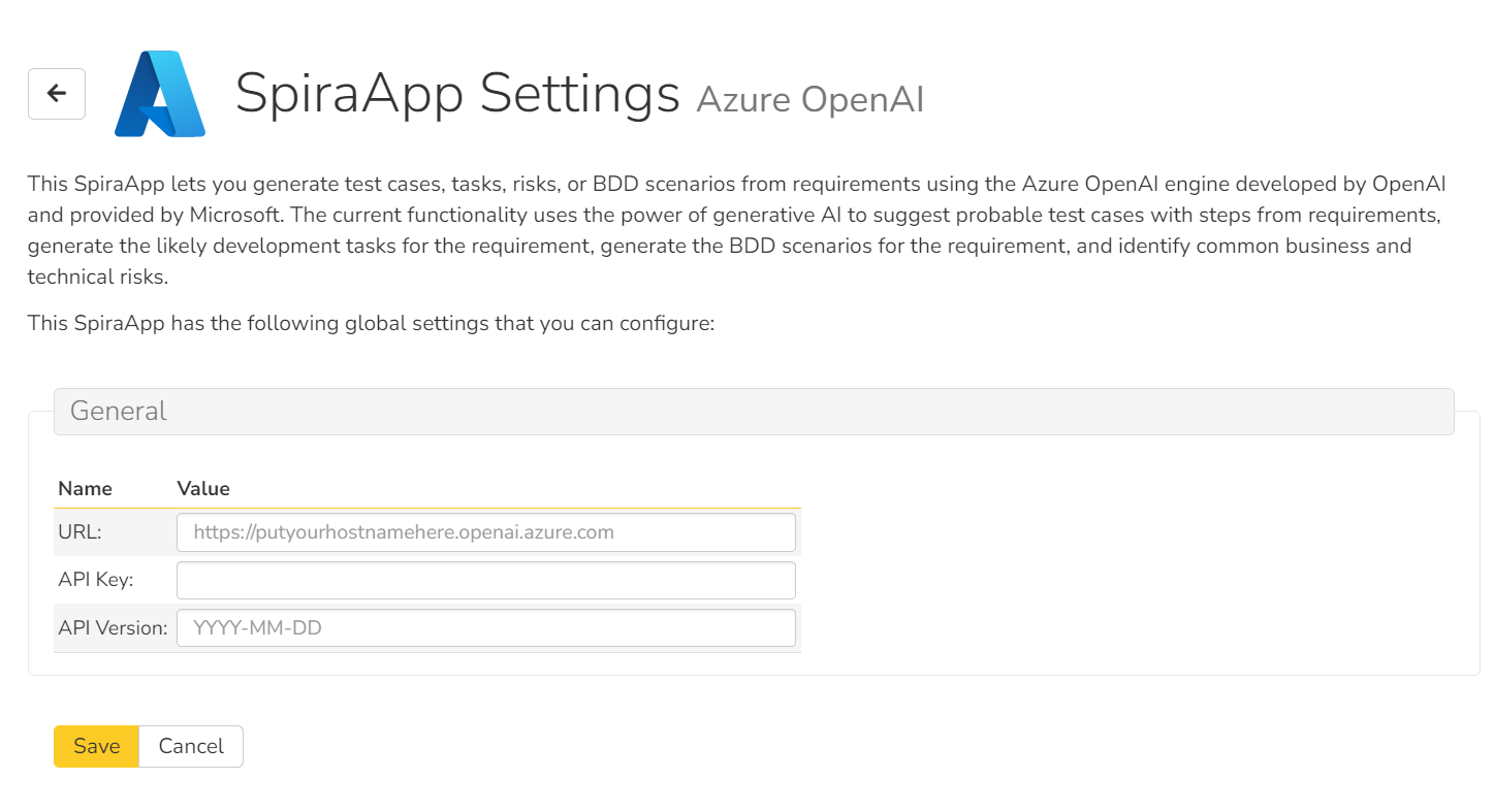 Azure OpenAI configuration screen
