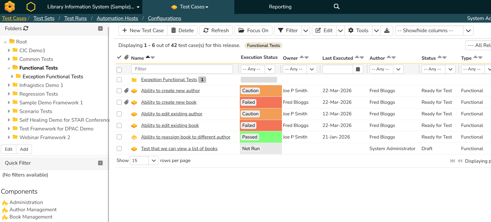 Test case management in Spira