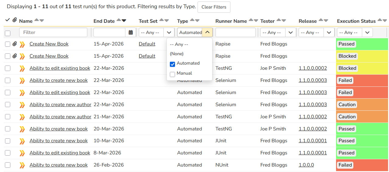 Automation and manual test runs