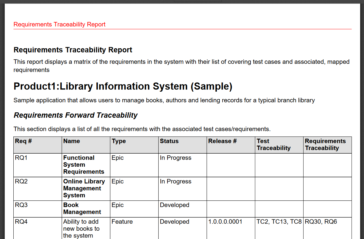 Requirements Traceability Report for Auditors