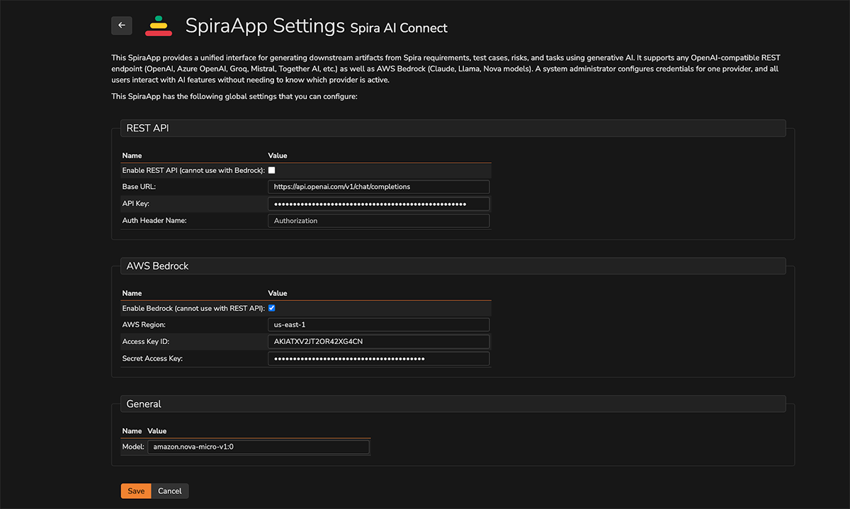 Spira AI Connect Settings