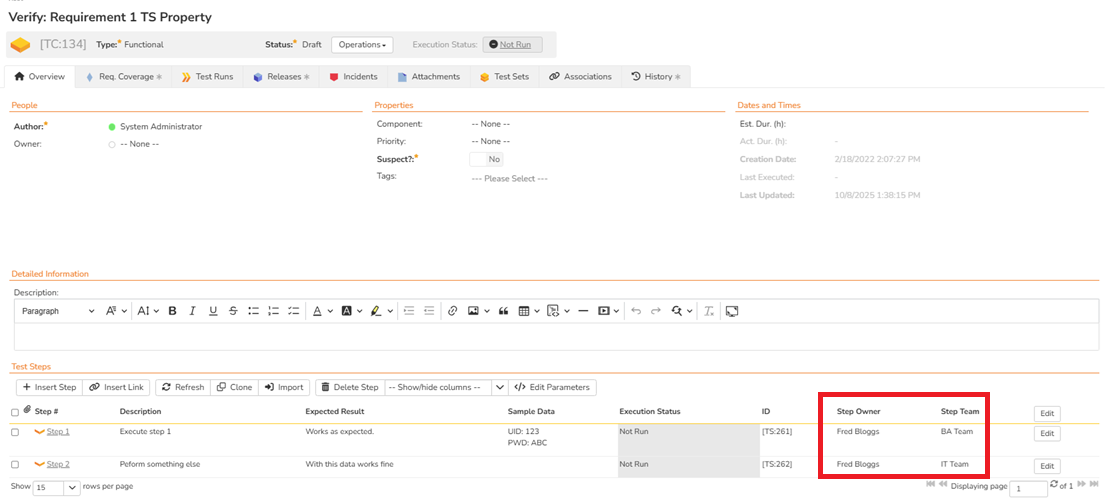 Test Step Data Setup