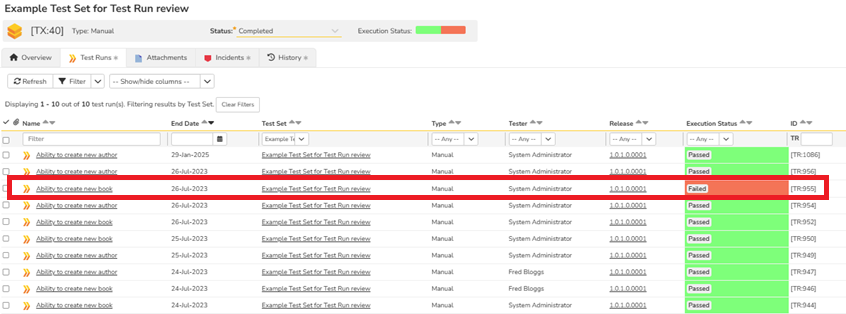 Excluding Passed Test Runs from Test Set