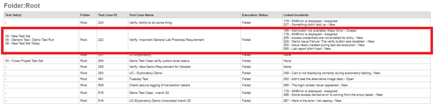 Failed TC with associated TX and IN details